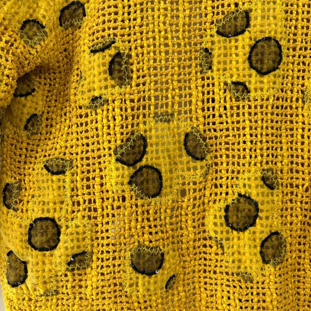 Save The Queen Yellow Silk Cotton Abstract Lace Art to Wear Cardigan Top Women L - Picture 12 of 15